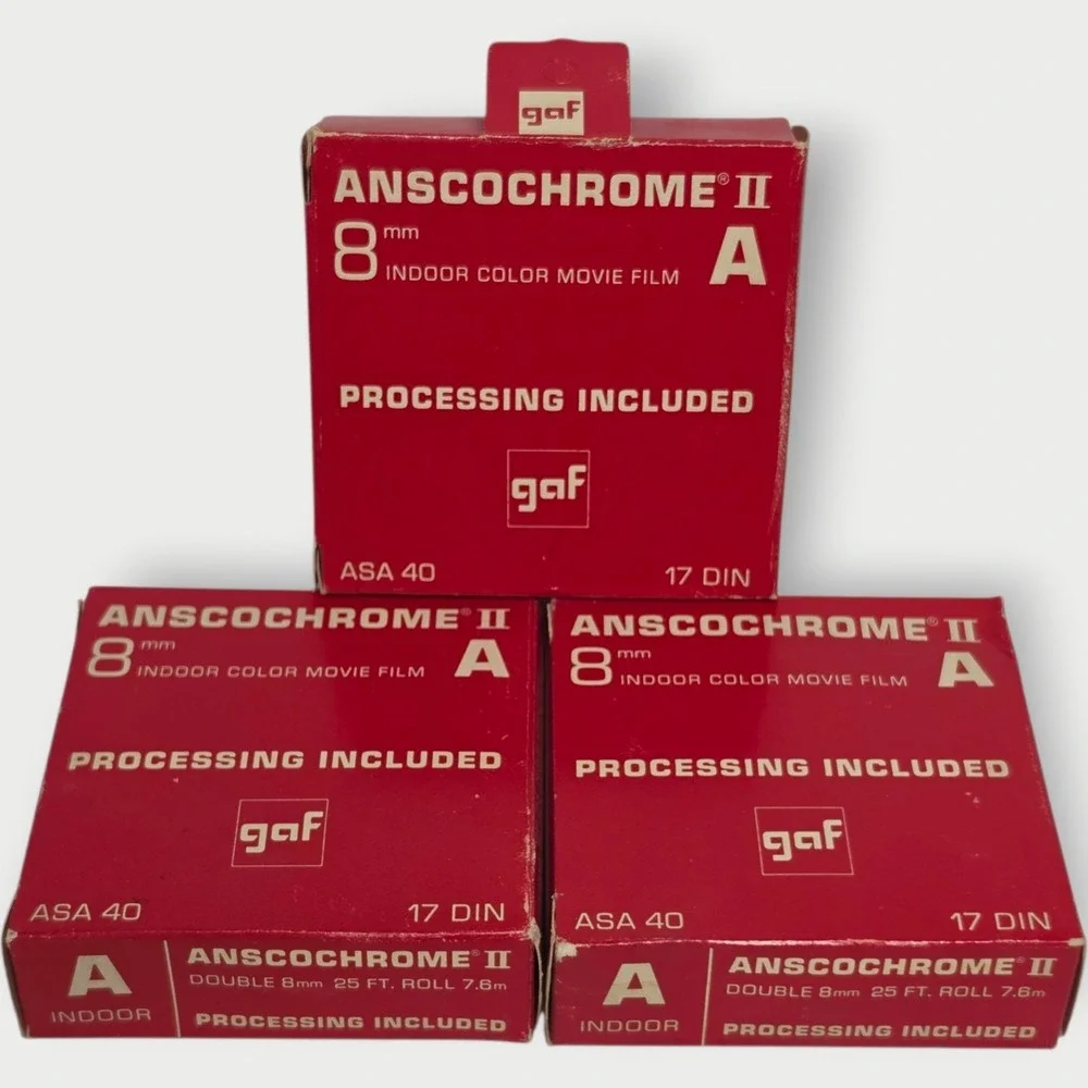 NEW Anscochrome II 8mm Indoor Color Movie Film ASA 40 17 DIN - LOT OF 3 SEALED